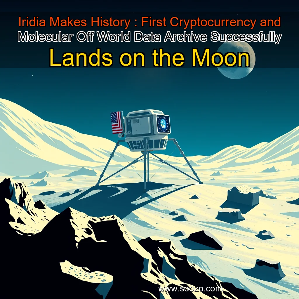 Artistic representation for Iridia Makes History : First Cryptocurrency and Molecular Off World Data Archive Successfully Lands on the Moon