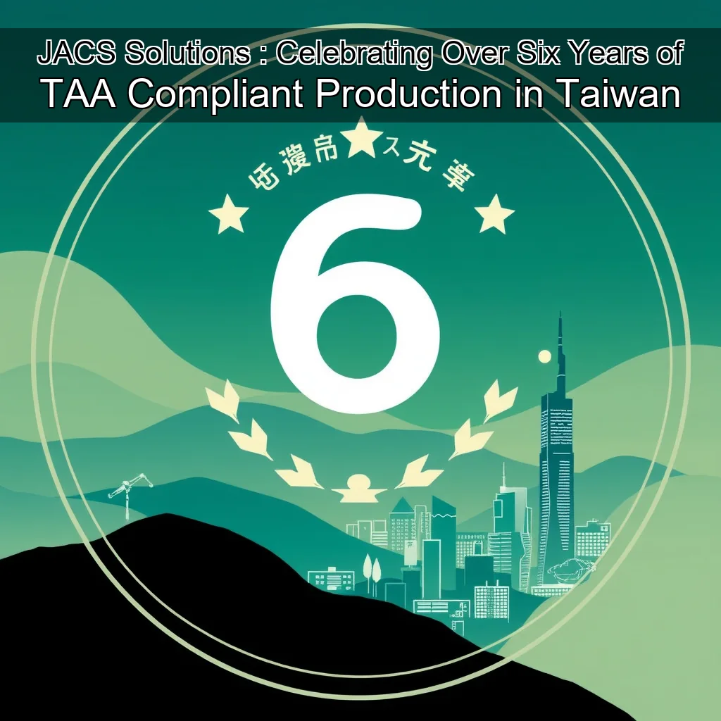 Artistic representation for JACS Solutions : Celebrating Over Six Years of TAA Compliant Production in Taiwan