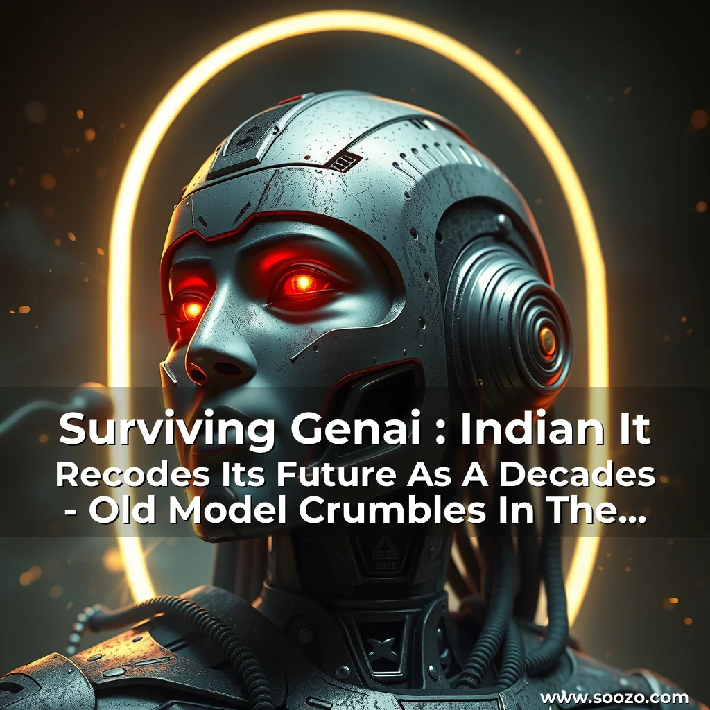 Artistic representation for Surviving Genai : Indian It Recodes Its Future As A Decades - Old Model Crumbles In The Face Of A New Era Of Artificial Intelligence.!