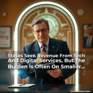Artistic representation for States Seek Revenue From Tech And Digital Services, But The Burden Is Often On Smaller Businesses.