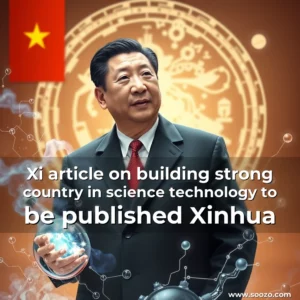 Artistic representation for Xi article on building strong country in science technology to be published Xinhua