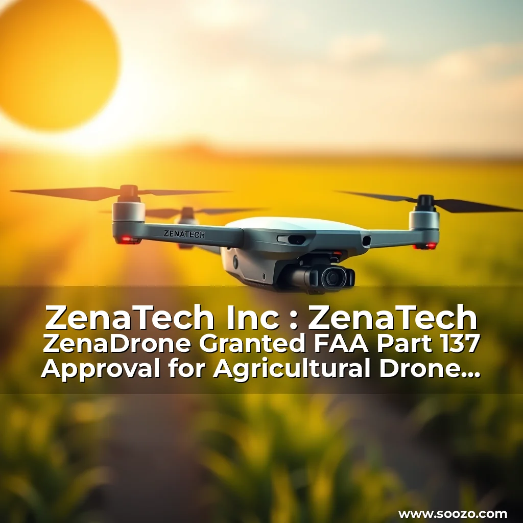 Read more about the article ZenaTech Inc : ZenaTech ZenaDrone Granted FAA Part 137 Approval for Agricultural Drone Operations Addressing a 6 Billion Global Agricultural Drone Market Growing to 24 Billion by 2032
