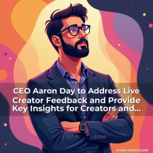 Artistic representation for CEO Aaron Day to Address Live Creator Feedback and Provide Key Insights for Creators and Business Executives